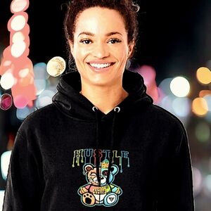 Teddy Bear Hustler Pullover Hoodie in Black Size 4XL Unisex